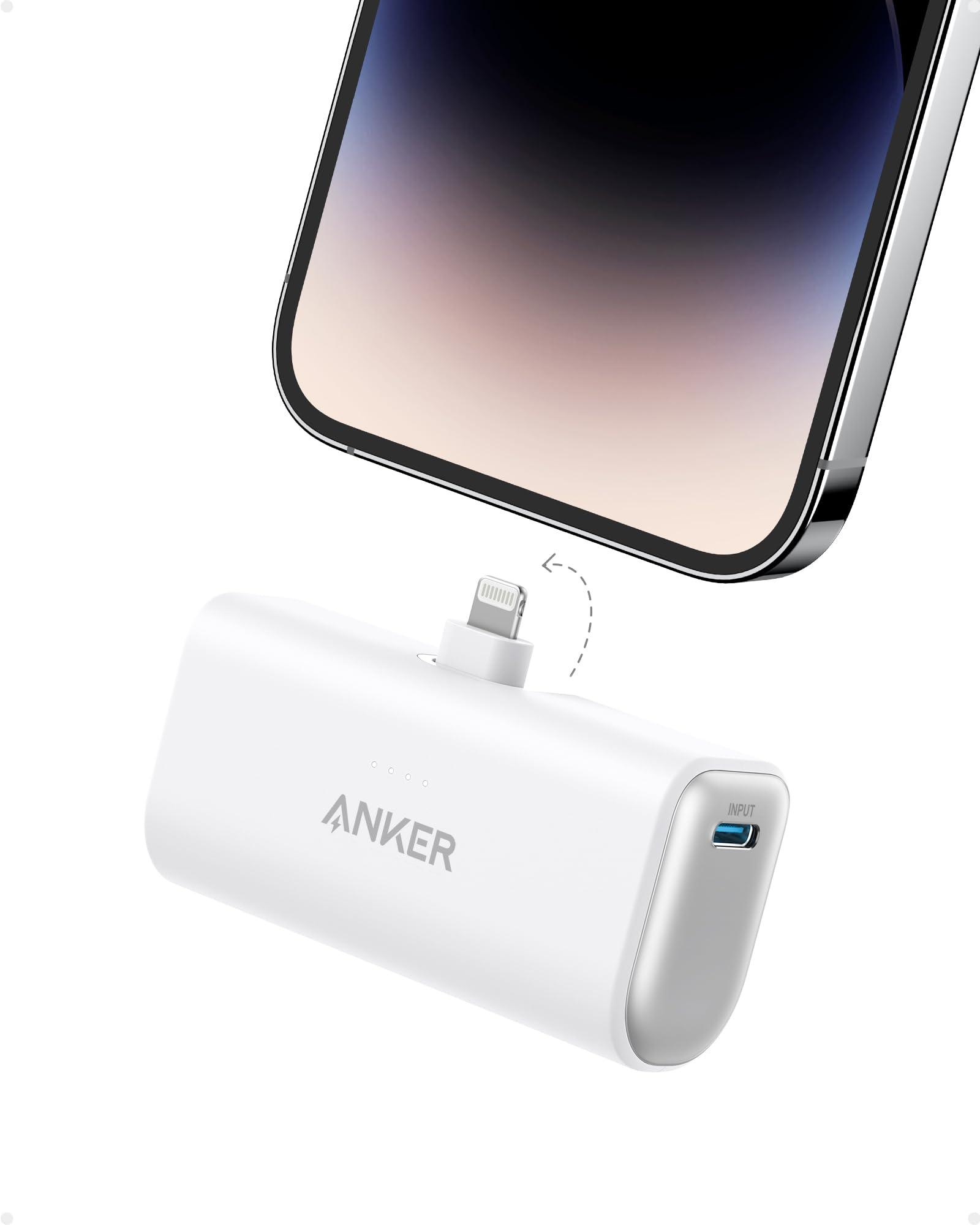 Anker Nano Cargador Portátil para iPhone, con Conector Lightning Certificado MFi Incorporado, Power Bank 5,000mAh 12W, Compatible con iPhone Serie 14/13/12 (Blanco)