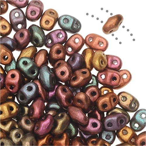 Czech Glass MiniDuo, 2-Hole Seed Beads 2x4mm, 8 Gram Tube, Crystal Violet Rainbow