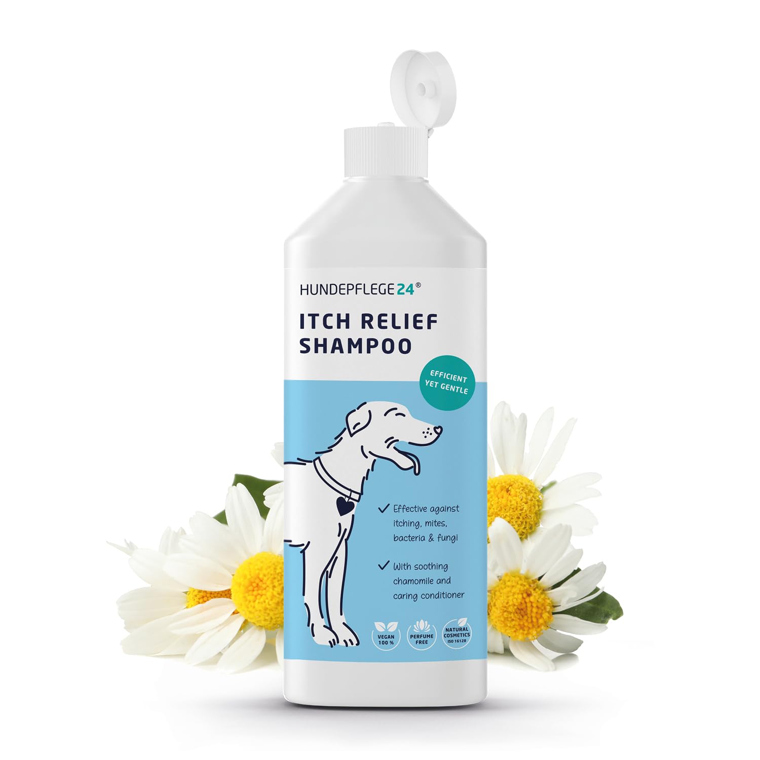 Hundepflege24 Natural Dog Shampoo for Itchy Skin - 3-in-1 with Fur Shine Formula & Integrated Conditioner - Tackle Itching, Mites, Fleas & fungal infestations - Anti-itch Shampoo for Dogs & Cats