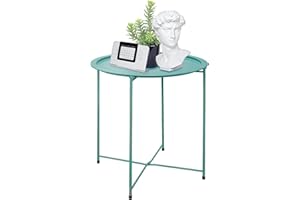 Garden 4 you End Table Metal Side Table Green Round Folding Tray Cyan Sofa Small Accent Fold-able Table, Round End Table Tray