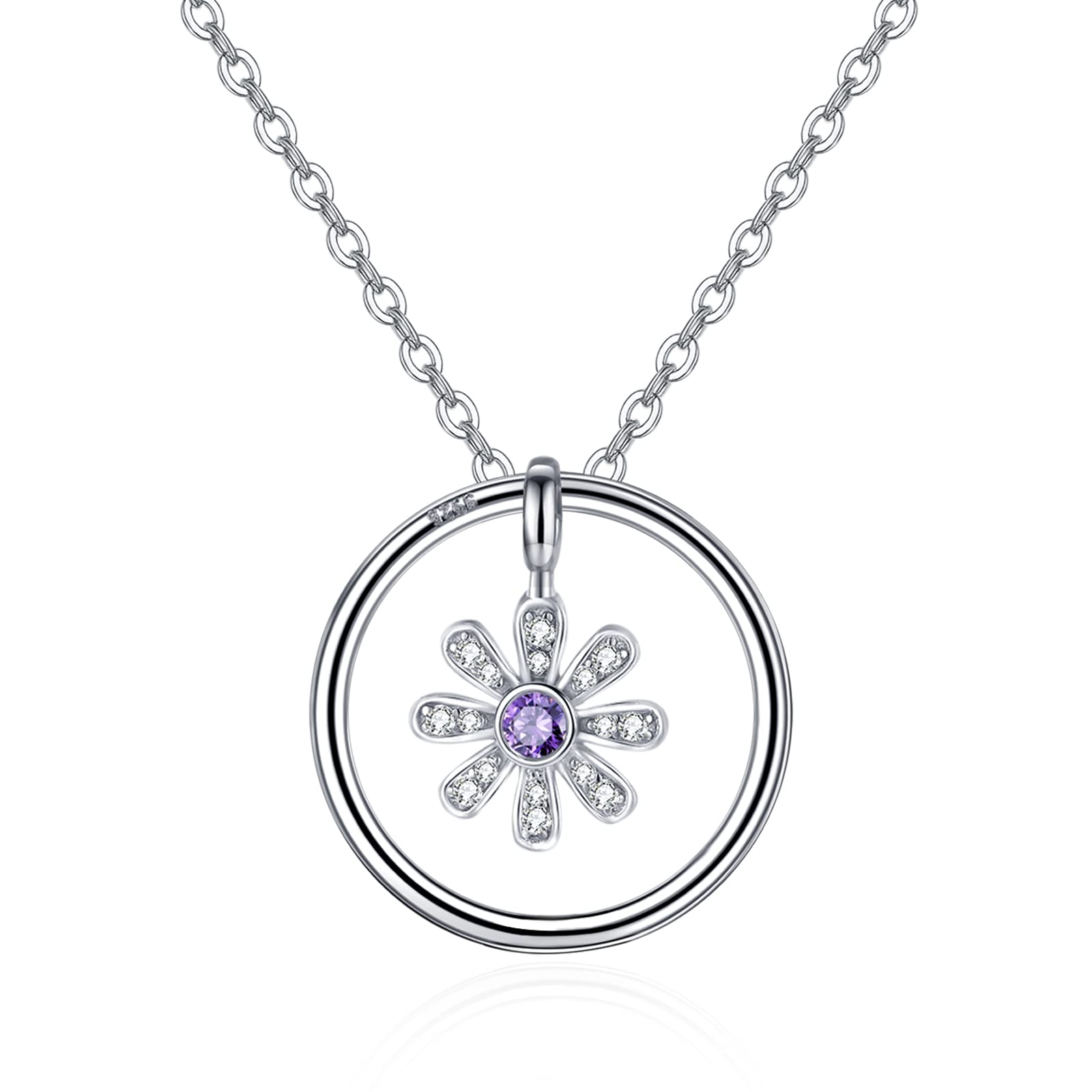 KINGWHYTE Daisy Necklace 925 Sterling Silver Flower Necklace Daisy Flower Pendant Necklace Birthday Christmas Jewellery Gifts for Women