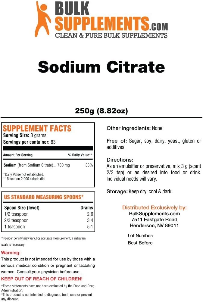 Bulksupplements Sodium Citrate Powder (250 Grams): Health & Personal Care