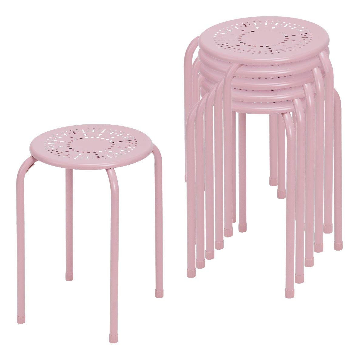 Buy COSTWAY Stackable Daisy Design Metal Stool Backless Round Top