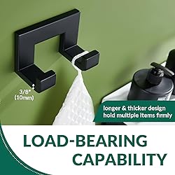 APLusee Double Robe Towel Hook Matte Black, SUS 304