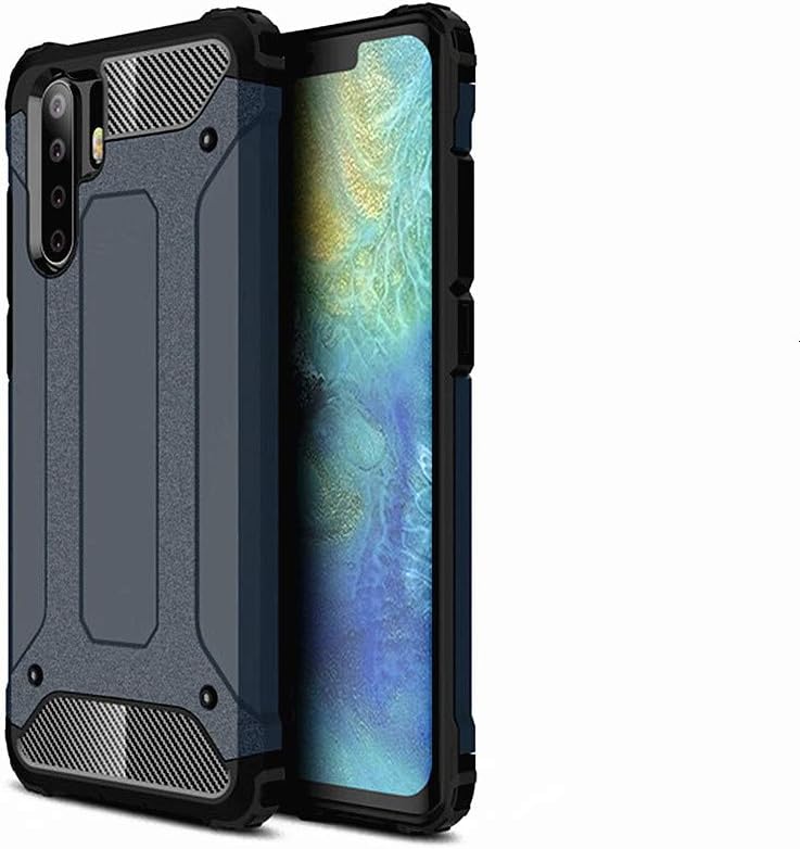 P30 P30pro Phone Case Carbon Fiber+Rubber Double-Layer Buffer Shockproof Damping Airbag Reinforced Corner Protective Cover for Huawei (Navy Color, P30)