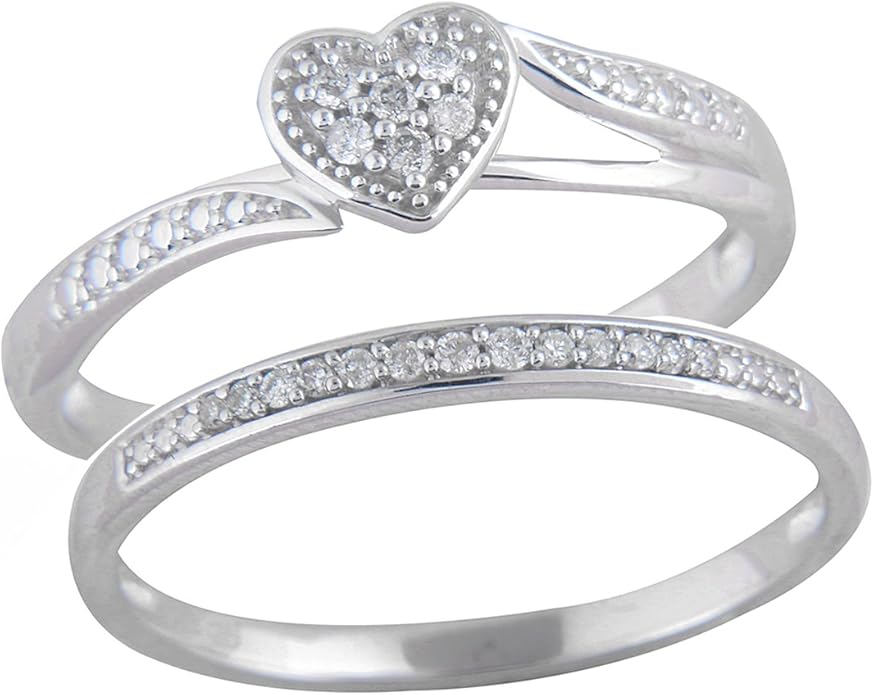 1/8 Carat T.W. Diamond Sterling Silver Bridal set Amazon.co.uk Jewellery