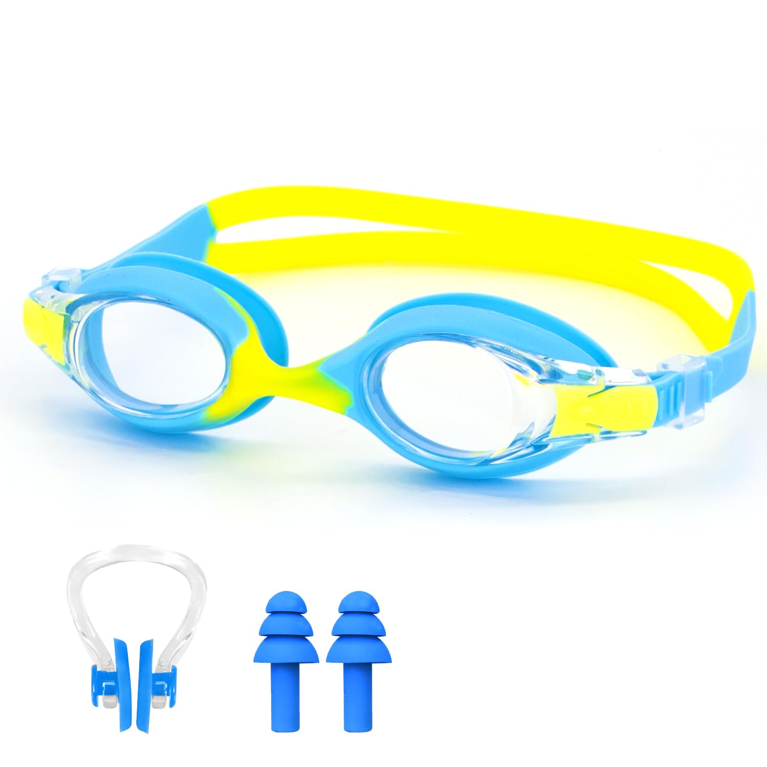 CHEERYMAGIC Kids Swimming Goggles, Swim Goggles for Kids 3-14, Silicone Swimminfg Goggles Anti-Fog Resist Leak Proof Swimming Goggles with Adjustable Straps for Boys Girls A9ETFWYJ (Blue&Yellow)