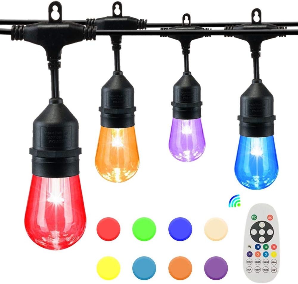 SUNTHIN 50FT Outdoor Color String Lights with Remote, for Holiday Party Lights, Patio Backyard, Home and Outdoor Decorative, with Shatterproof S14 RGB Light Bulb, ETL Listed : Garden & Outdoor