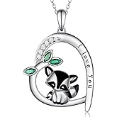 Feijiesi Raccoon/Wolf/Axolotl/Elephant/Sea Turtle/Koala/Bunny/Owl Necklace 925 Sterling Silver Animal Pendant Necklace Cute Animal Jewelry for Women