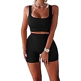 YESDOO Women's Workout Outfits Ribbed Tank 2 Piece Seamless High Waist Gym Outfit Yoga Shorts Leggings Sets
