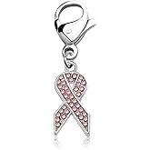 CHOORO Pink Rhinestone Ribbon Charm Zipper Pull - Breast Cancer Awareness Gift, Survivor Support Jewelry