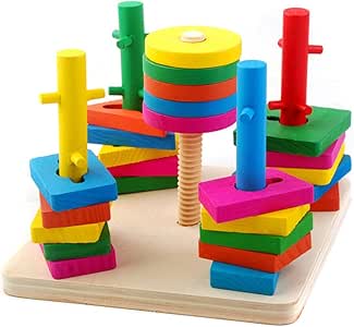 Tablero para Apilar y Clasificar, Netspower Juguetes Educativos Madera