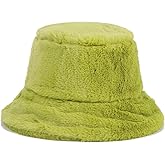 Quanhaigou Winter Faux Fur Bucket Hat,Fuzzy Warm Hat for Women Men, Fluffy Fisherman Cap