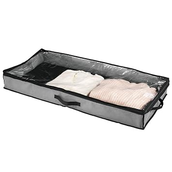 Mdesign Set Of 2 Under Bed Storage Box Fabric Storage Box With Clear Top Panel Handles For Clothing And Accessories Space Saving Bedroom Storage