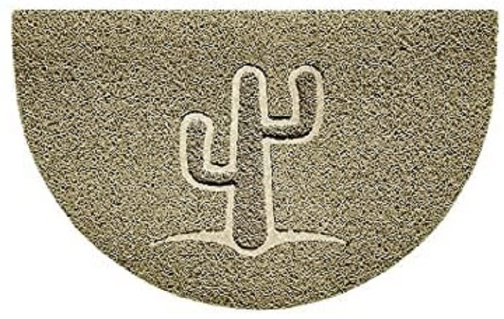 Nicoman Embossed Halfmoon Half Circle Door Mat Dirt-Trapper Jet-Washable Doormat 70x44cm (Beige, CACTUS Shape) - Use on Carpet ONLY