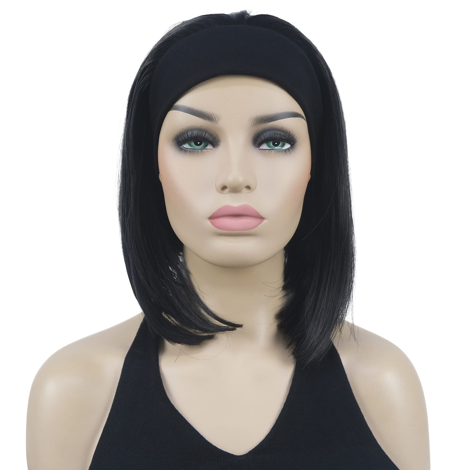 Lydell Short Straight Bob Headband Wigs 3/4 wig short half Synthetic hair wig (Darkest Brown) — image 1