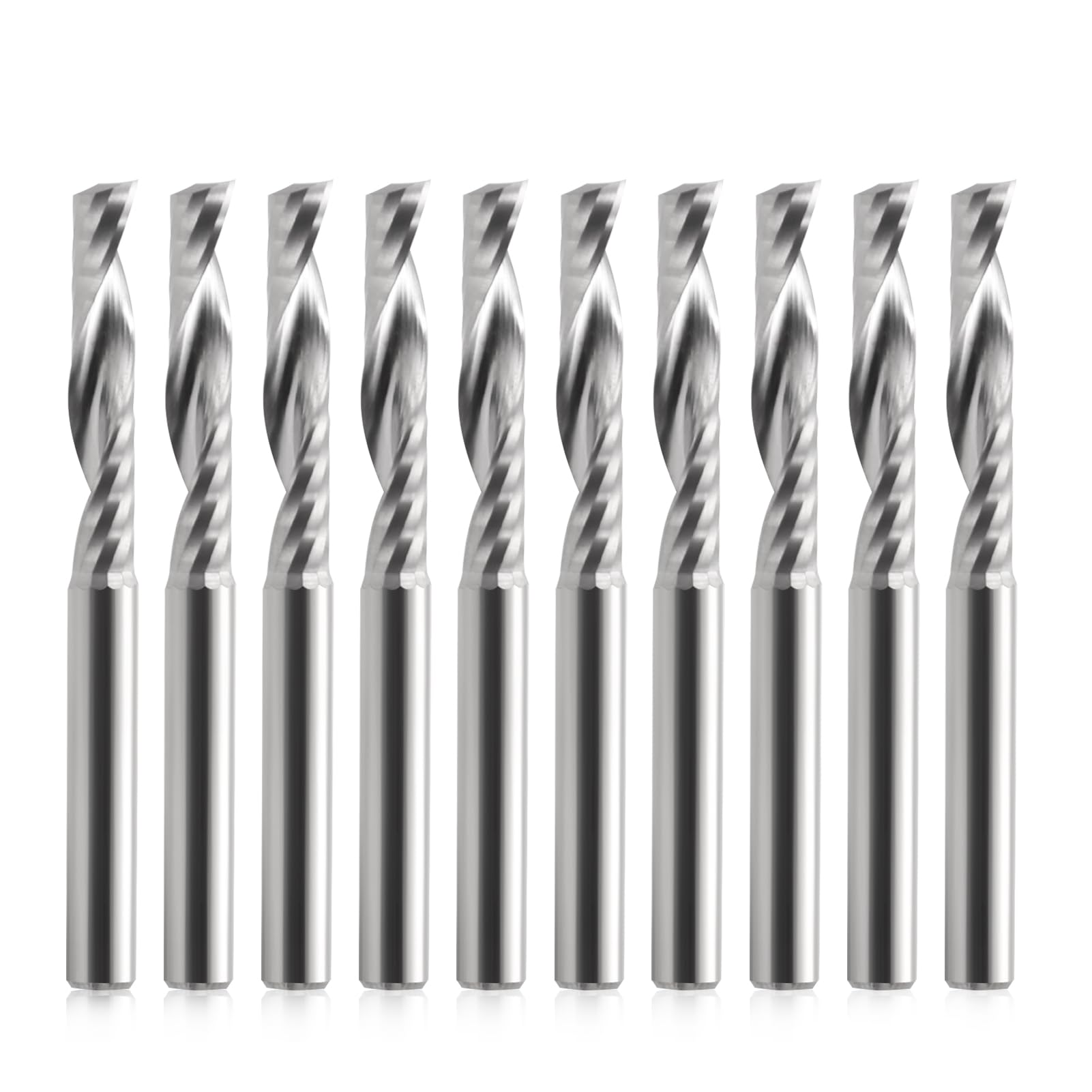 EU_HOZLY 4mm x22MM Silver Metal CNC Router Bits Single Flute Tools Dust-Free Pack of 10