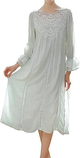 Amazon Godlovefull レディース ロング丈 長袖 ネグリジェ ワンピース 春 秋 冬 スウィート プリンセス風 姫系 おしゃれ ルームワンピース ルームウェア マキシ丈 レース切り替え エレガント ナイトドレス 寝間着 ナイトウェア ルームワンピース ネグリジェ 通販