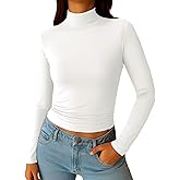 ForeFair Womens Turtleneck Mock Neck Long Sleeve Shirts Going Out Double Lined Crop Tops Slim Fitted Basic Tee