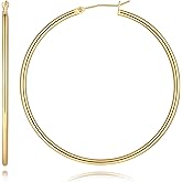 worfey 14K Gold Hoop Earrings for Women 14K Gold Earrings for Women Hoop Earring for Womens Shiny Smooth Hoops Earring for Womens Hoops 12/14/16/18/20/25/30/35/40/45/50/60/70mm