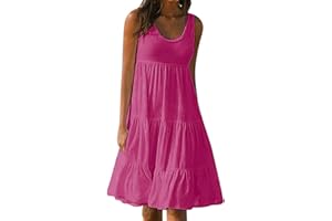 GENERIC 2024 Summer Dresses for Women,Sleeveless Crewneck Casual Midi Dress Flowy Solid Color Spring Dress Knee Length Shift Dress
