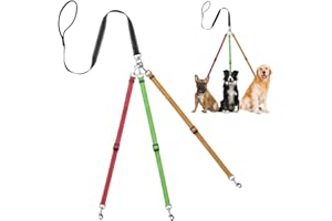 FOBLOEER Heavy Duty Tangle Free 3/Three Way Dog Coupler Leash with Padded Handle,Reflective Triple Braid Split Lease Pet Leash for Walking 3/2/1 Medium Large Dogs Training (Muticolor)