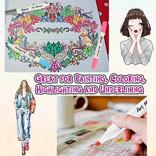 Feela 60 Colors Dual Tips Art Twin Markers, Marker Pens Highlighters with Case for Painting Coloring Sketching Highlighting