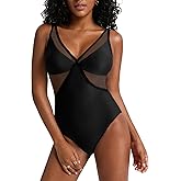 Kylollx V Neck One Piece Swimsuit Mesh Bathing Suit for Women Built-in Bra Swimsuits Adjustable Straps Vacation Swimwear