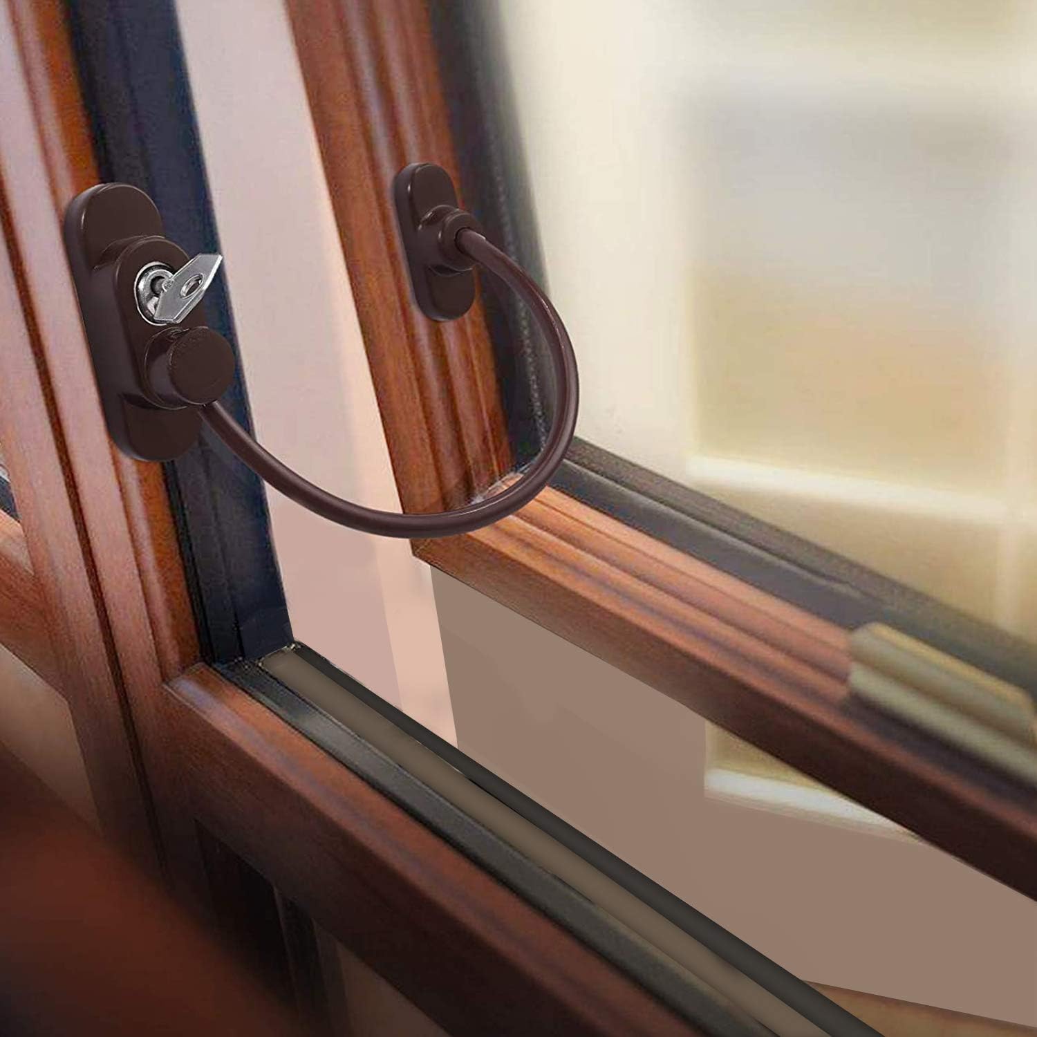 XFORT 4 Pack Viper Key Locking Cable Window Restrictor in Brown, Durable Window Safety Lock for Child Safety and Window Security - Image 5