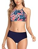 CharmLeaksWomen's High Waisted Bikini Sets Sporty Two Piece Swimsuit Tummy Control Bathing Suit with Pockets