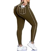 SEASUM Cargo Workout Leggings with Pockets for Women Scrunch Butt Lifting Gym Denim-Look Yoga Pants