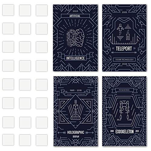 Matching Set of Four 11X17 Startup Life Art Prints - Software Statup Tech Wall Arts Decor with Included Double Sided Mounting Tape - Posters with a Futuristic Design - Geniuses Edition!