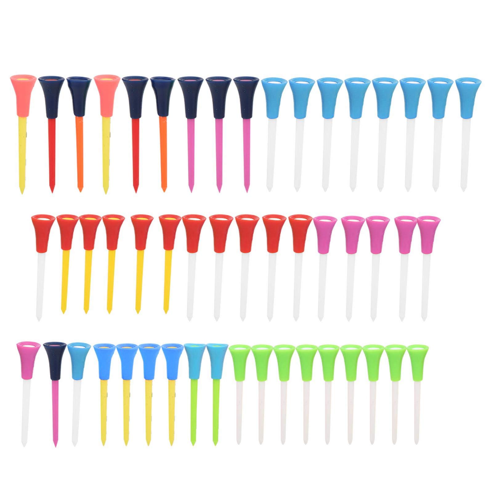 Kuuleyn Professional Golf Tees System, 50PCS Colourful Soft Silicone Golf Tee Rotational Adjustable Golf Tees Double Layer Environmental Protection 83mm