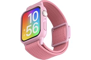 NEWJOURNEY Compatible with Kids Apple Watch Band with Case, Stretchy Nylon Adjustable Strap with Easy Snap-on Clasp for iWatch 38/40/41mm & 42/44/45mm (No Screen Protector included)
