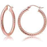 Hoops & Loops Sterling Silver 2.5mm Diamond-Cut Polished Round Hoop Earrings, 15mm, 20mm, 25mm
