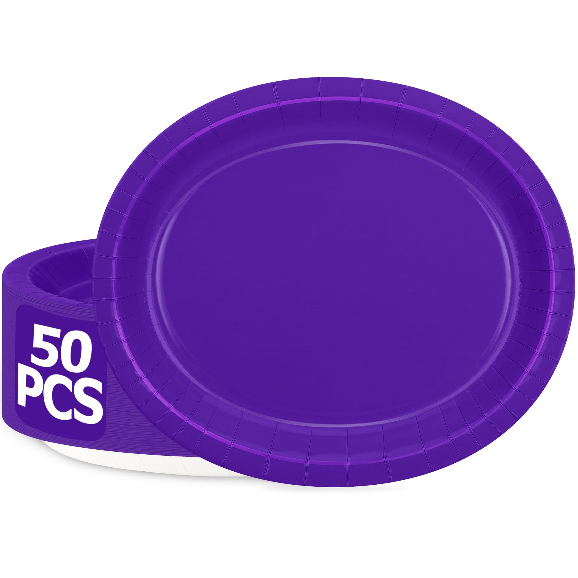 Photo 1 of 50 Pcs Party Decorations, 12.2'' X 10.2'' Oval Large Purple Disposable Paper Plates for Daily Dinner, Birthday, Wedding, Picnic, Baby Shower, Barbecue, Holiday - Heavy Duty