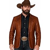 Men’s Western Cowboy Leather Blazer Genuine Brown Jacket