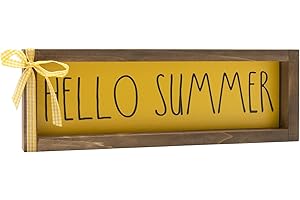 flangairy Summer Decorations For Home Hello Summer Wooden Sign Wall Table Centerpieces Shelf Mantle Office Decorative Wood Signage Rustic Farmhouse House Indoor Seasonal Decor