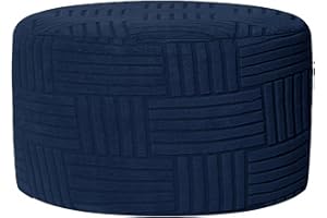 Ioensy Round Ottoman Storage Cover, Solid Color Round Thick Soft Footrest Sofa Cover for Bedroom, Navy