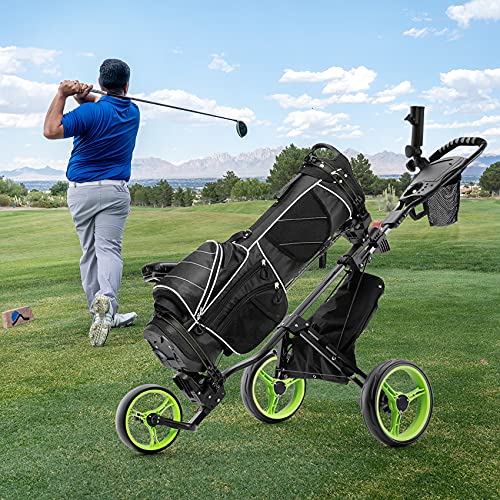 JINLLY Golf Push Cart, 3 Wheel Folding Golf Carts with Foot Brake