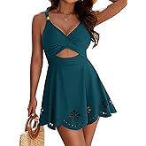 Zojuyozio Women One Piece Swimsuit Tummy Control Cutout Skirt Bathing Suit Gold Metal Twist Front Swim Dress