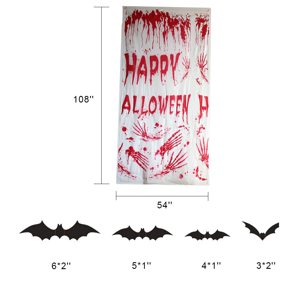 3 otters Halloween Party Decoration Set, 41PCS Bloody Halloween Window Clings Wall, Including Bloody Tablecover, Bloody Clings, 3D Decorative Scary Bats, Halloween Eve Home Decoration