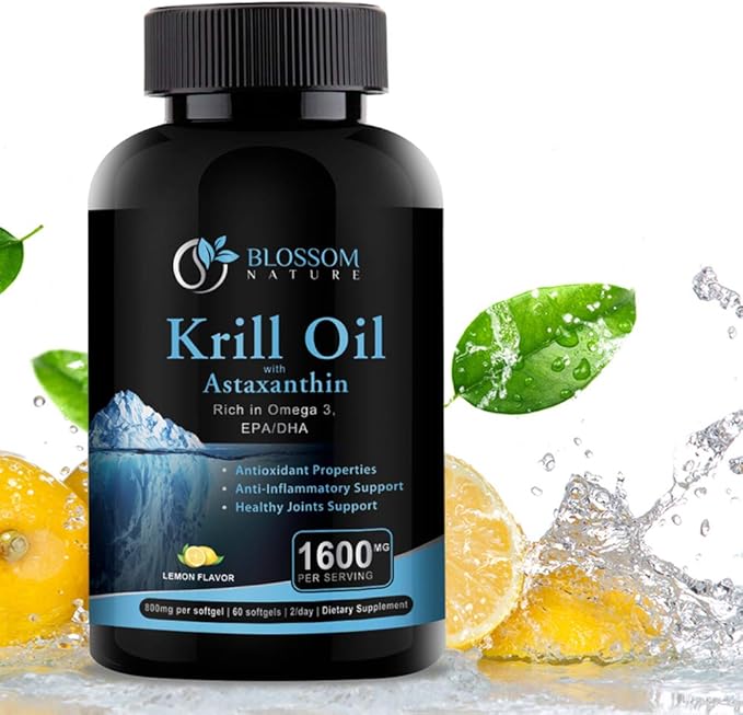 Krill Oil 1600mg Supplement with Astaxanthin 2mg, Rich in