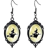 Vintage Gothic Mystery Witch Cameo Earrings - Punk Style Crystal Glass Witch Dangle Earrings