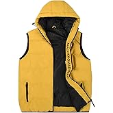 MADHERO Men's Puffer Vest with Hood Water-Resistant Winter Puffy Vests Outerwear Mustard Yellow Size M