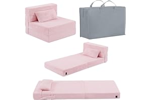 Givjoy Folding Sofa Bed Floor Mattress for Kids with Pillow, Toddler Washable Folding Floor Nap Mat for Sleeping Daycare, Child Fold Up Sofa Futon Chair Bed with Storage Bag for Children