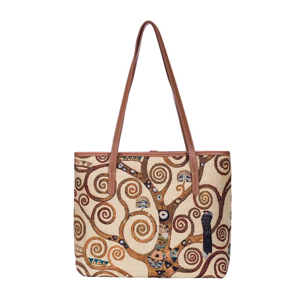 Signare Luxury Tote Shoulder Bag – Gustav Klimt Tree of Life Tapestry Design – Eco-Friendly Cotton Canvas Bag for Art Lovers (COLL-ART-GK-TREE)