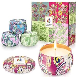 Onlywax Pack of 4 x 125 Grams Scented Candles, Soy Wax Aromatherapy Candle Gift Set, Rose, Lavender, Vanilla,Lemongrass