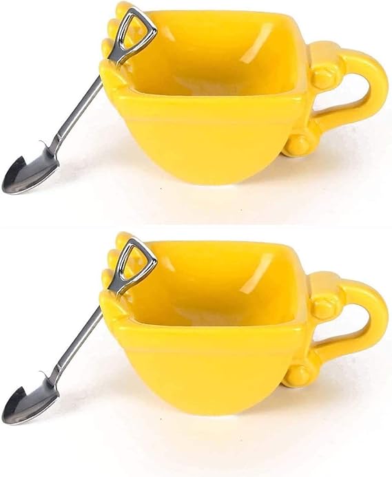 Taza de café con excavadora 3D, tazas de café con cuchara de pala, taza