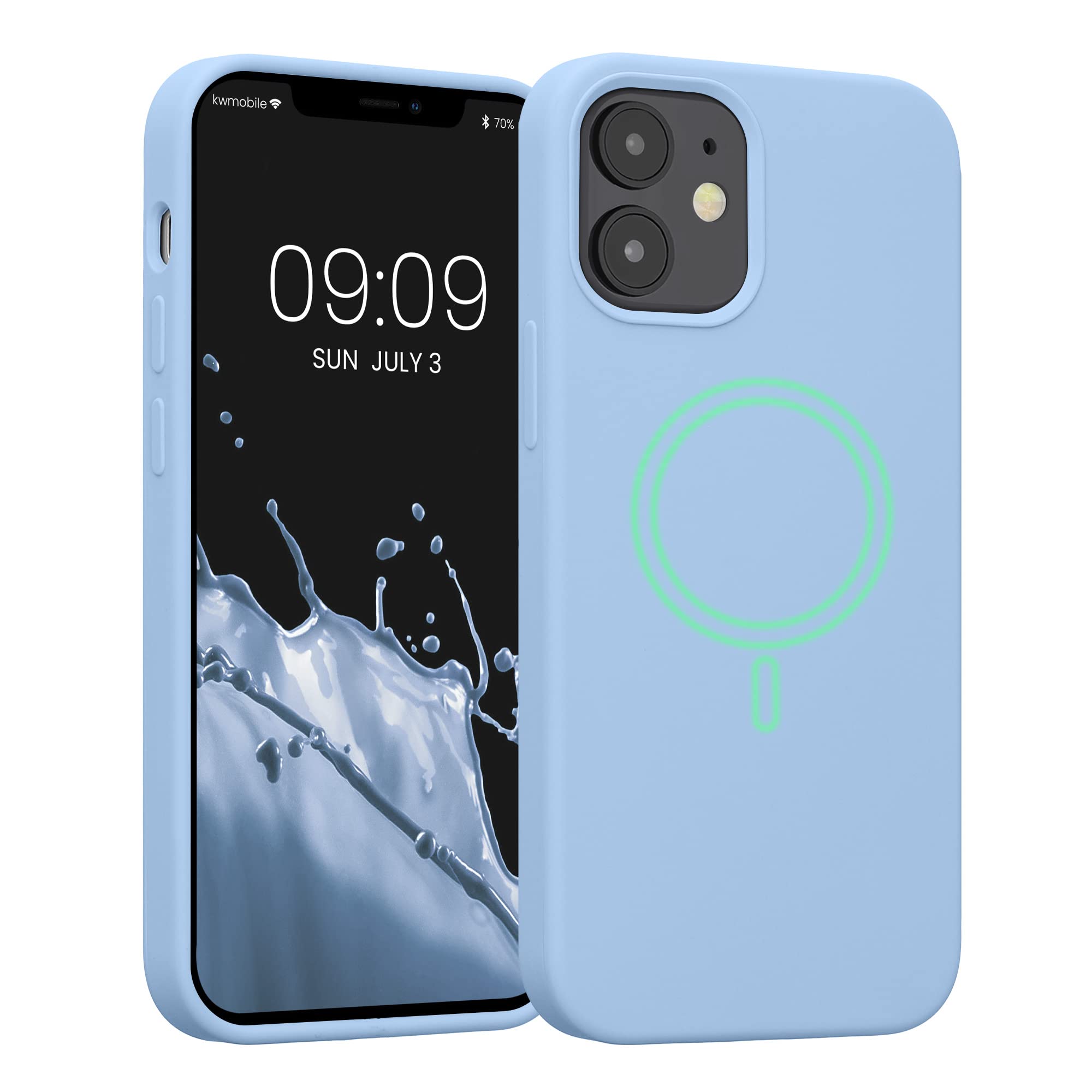 kwmobile TPU Silicone Case Compatible with Apple iPhone 12 mini - Case Magnetic Cover - Compatible with MagSafe - Light Blue Matte
